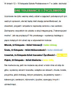 Dzień Tolerancji i Życzliwości